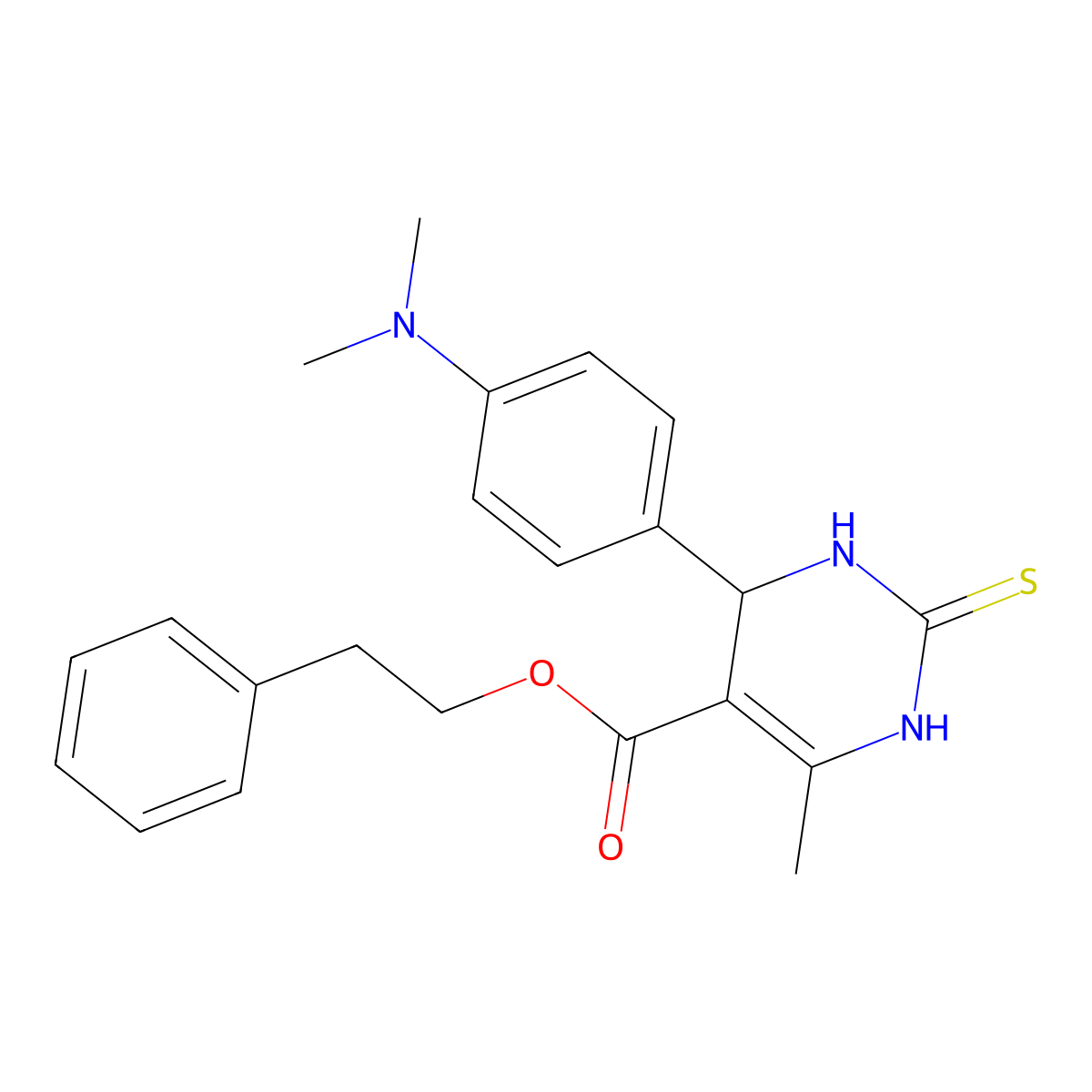 phenethyl 4-(4-dimethylaminophenyl)-6-methyl-2-sulfanylidene-3,4-dihydro-1H-pyrimidine-5-carboxylate molecular structure, CAS 5478-15-9