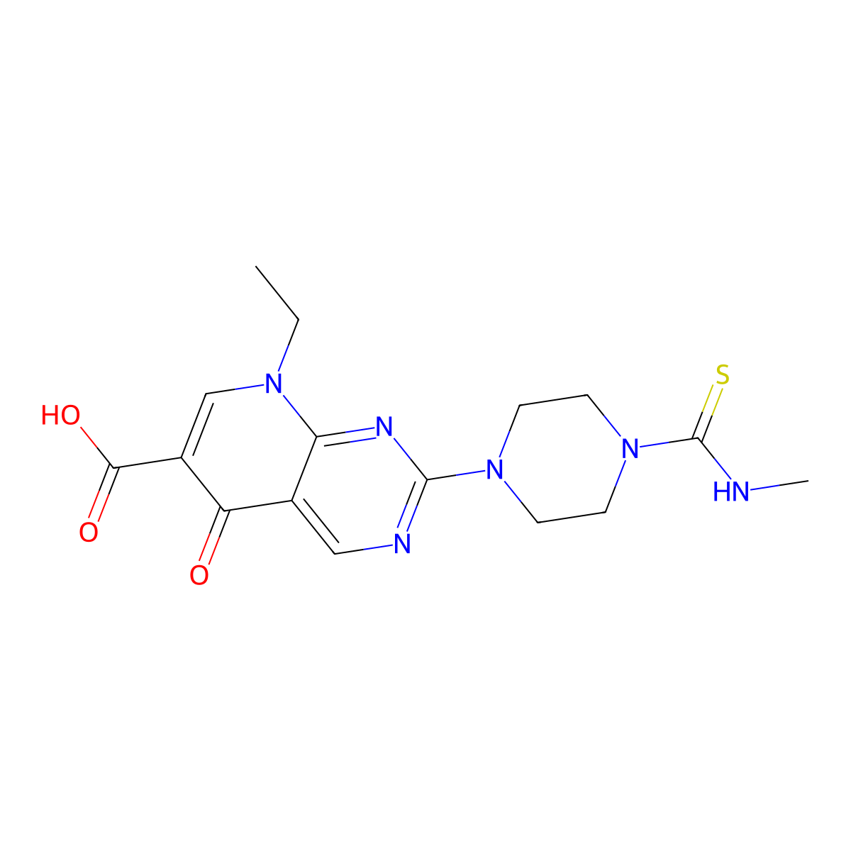 8-Ethyl-2-(4-(methylcarbamothioyl)piperazin-1-yl)-5-oxo-5,8-dihydropyrido[2,3-d]pyrimidine-6-carboxylic acid molecular structure, CAS 54785-81-8