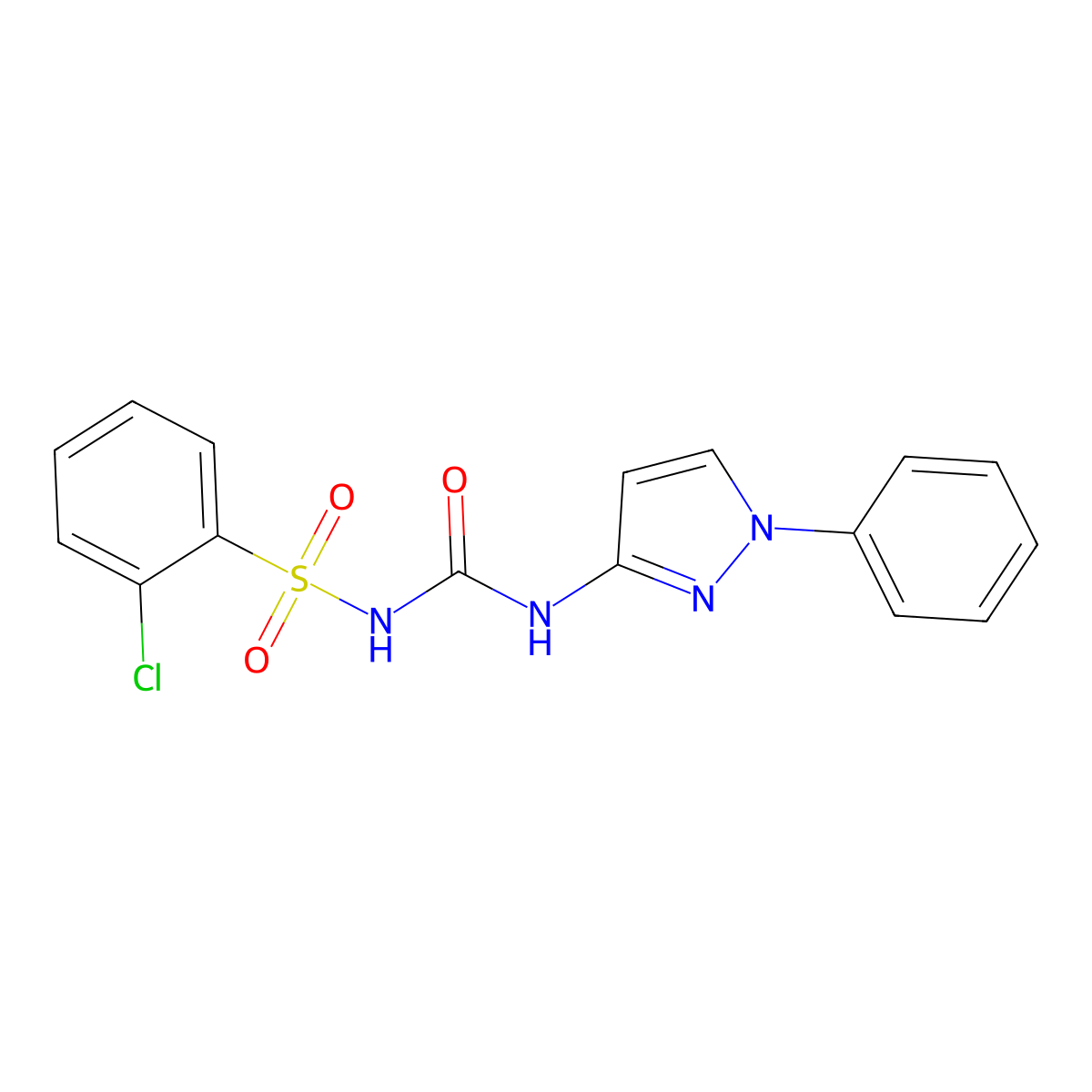 1-(2-Chlorophenyl)sulfonyl-3-(1-phenylpyrazol-3-yl)urea molecular structure, CAS 5479-85-6