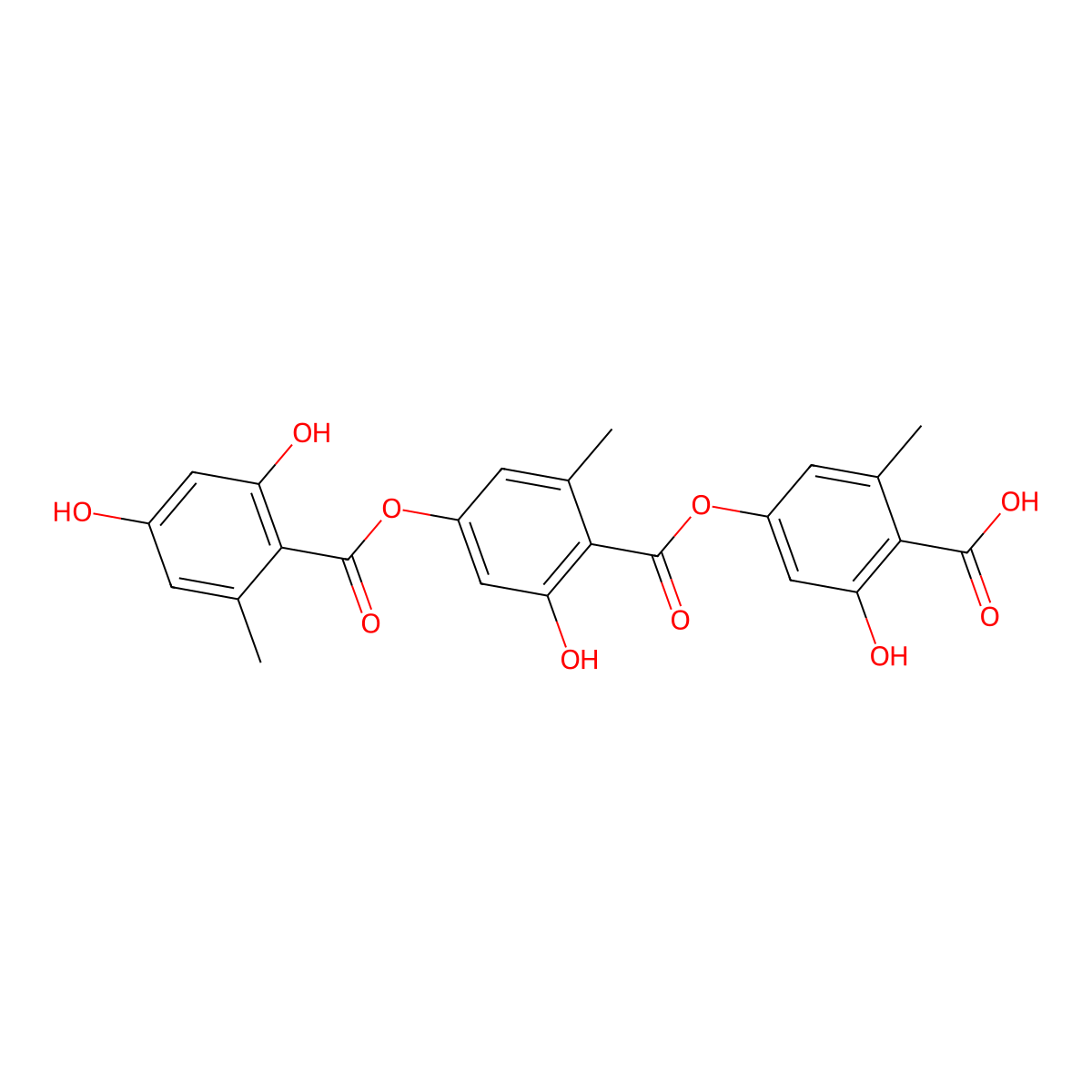 4-Carboxy-3-hydroxy-5-methylphenyl 4-((2,4-dihydroxy-6-methylbenzoyl)oxy)-2-hydroxy-6-methylbenzoate molecular structure, CAS 548-89-0