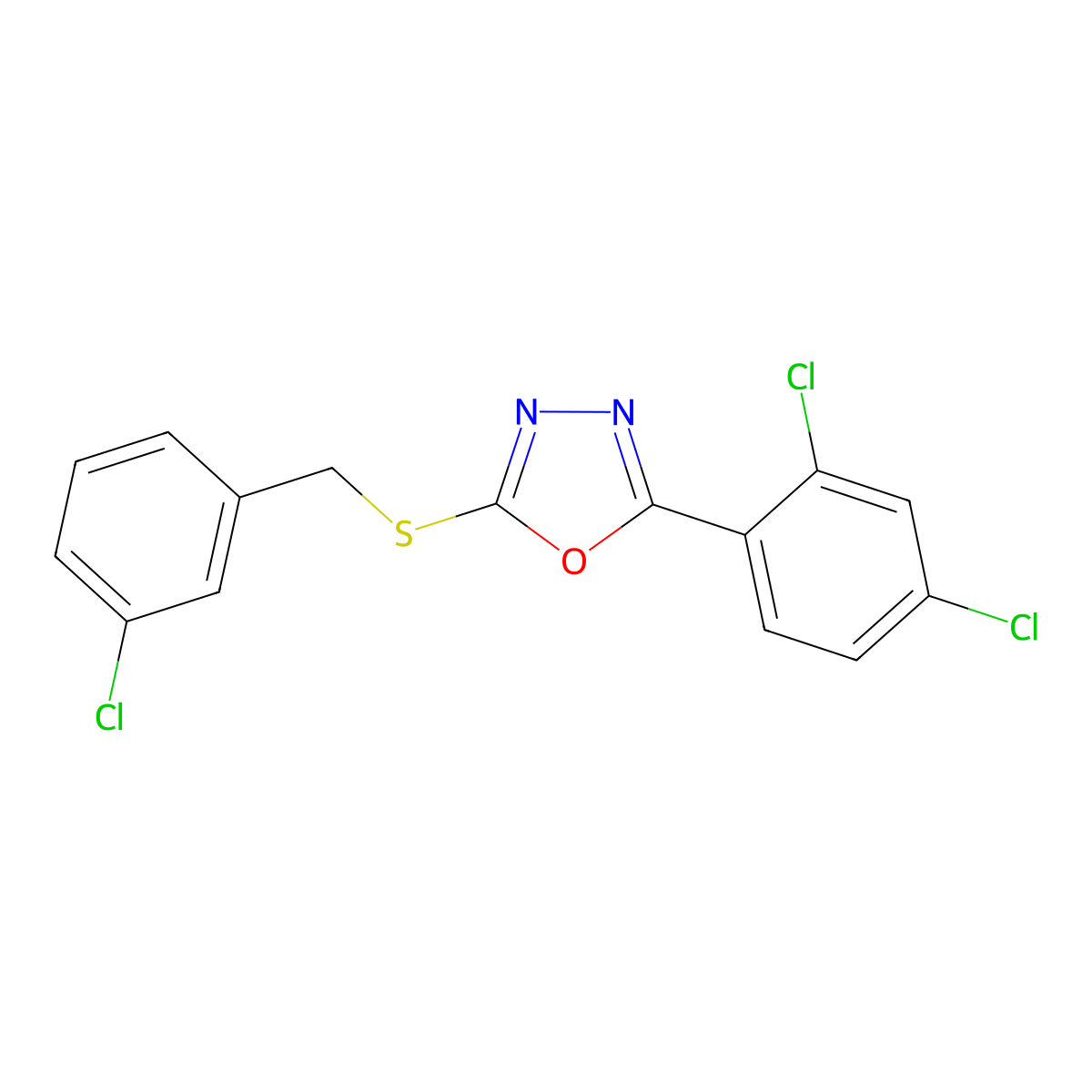 3-Chlorobenzyl 5-(2,4-dichlorophenyl)-1,3,4-oxadiazol-2-yl sulfide molecular structure, CAS 5480-18-2
