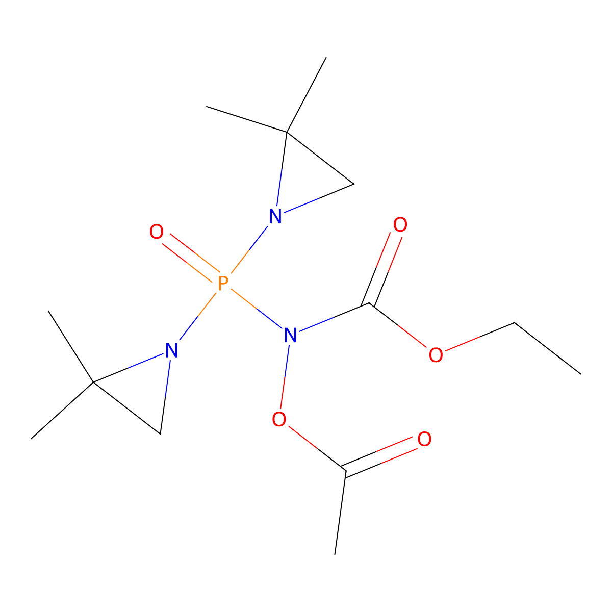 (Bis(2,2-dimethyl-1-aziridinyl)phosphinyl)(ethoxycarbonyl)azanyl acetate molecular structure, CAS 54805-59-3