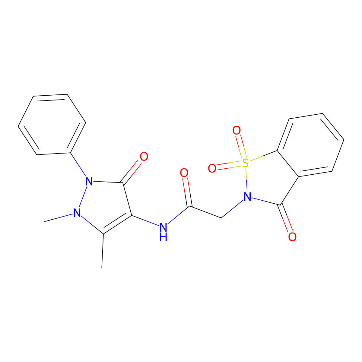 N-(1,5-dimethyl-3-oxo-2-phenyl-2,3-dihydro-1H-pyrazol-4-yl)-2-(1,1-dioxido-3-oxo-1,2-benzisothiazol-2(3H)-yl)acetamide molecular structure, CAS 54806-85-8