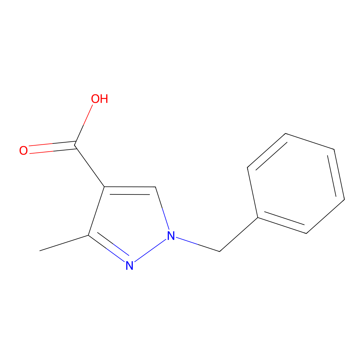 1-benzyl-3-methyl-1H-pyrazole-4-carboxylic acid molecular structure, CAS 54815-29-1