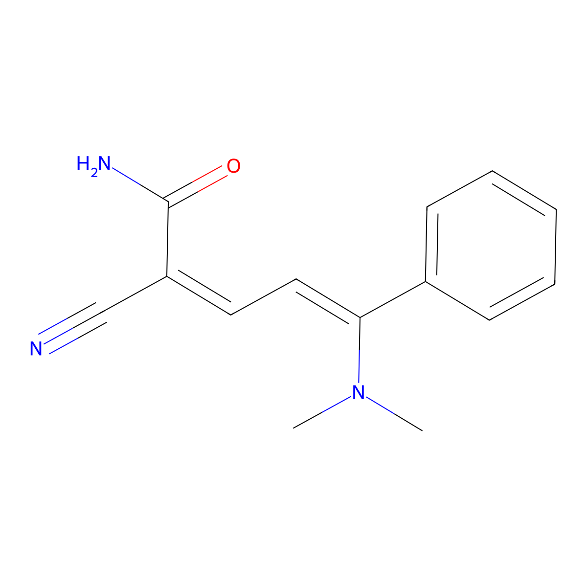 2-Cyano-5-(dimethylamino)-5-phenylpenta-2,4-dienamide molecular structure, CAS 54818-68-7