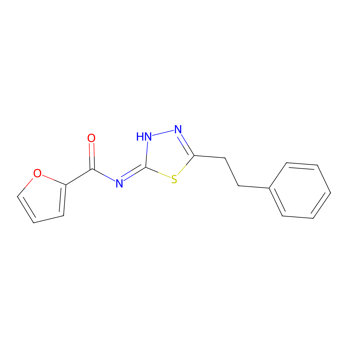 N-(5-phenethyl-1,3,4-thiadiazol-2-yl)furan-2-carboxamide molecular structure, CAS 5482-77-9
