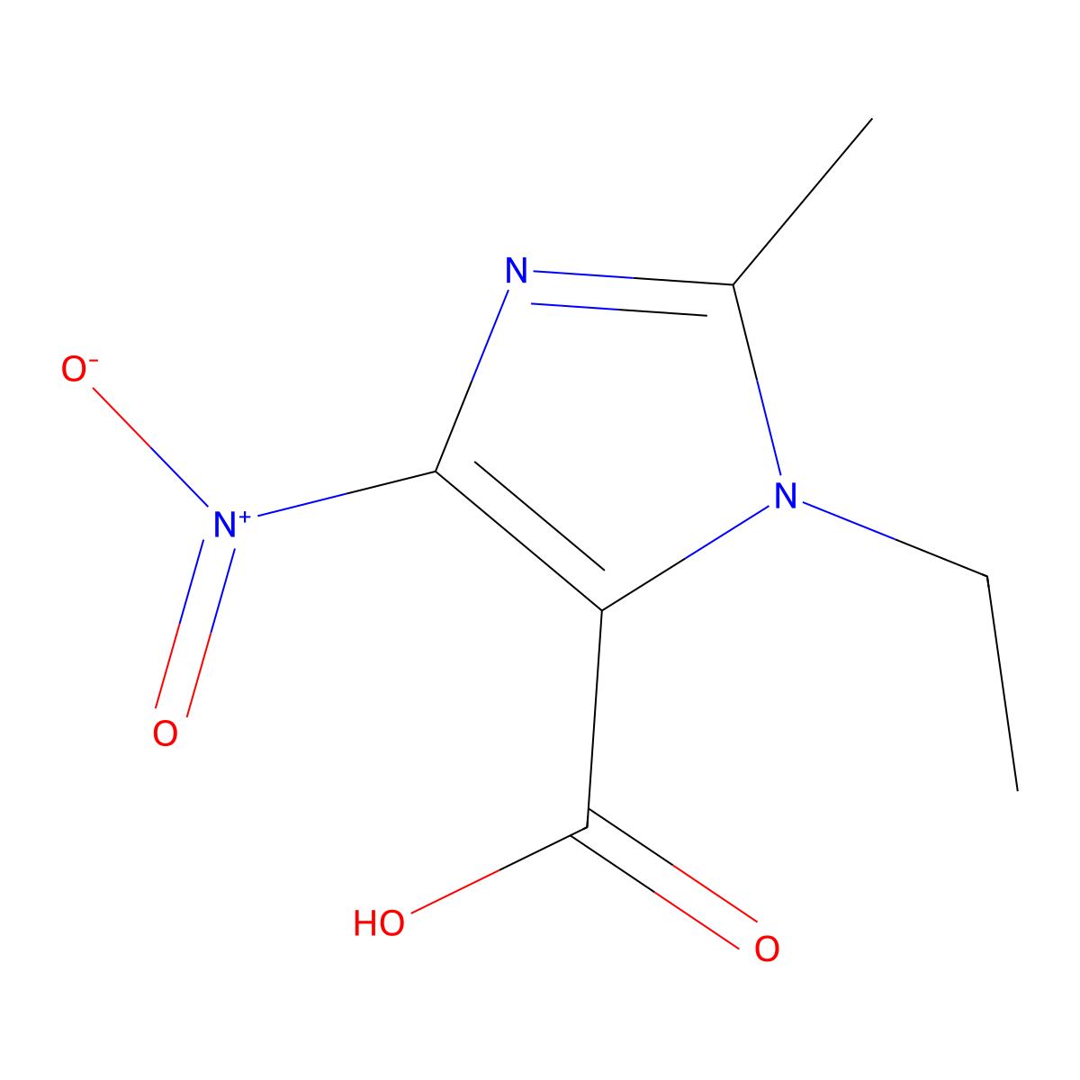 1-ethyl-2-methyl-4-nitro-1H-imidazole-5-carboxylic acid molecular structure, CAS 54828-46-5