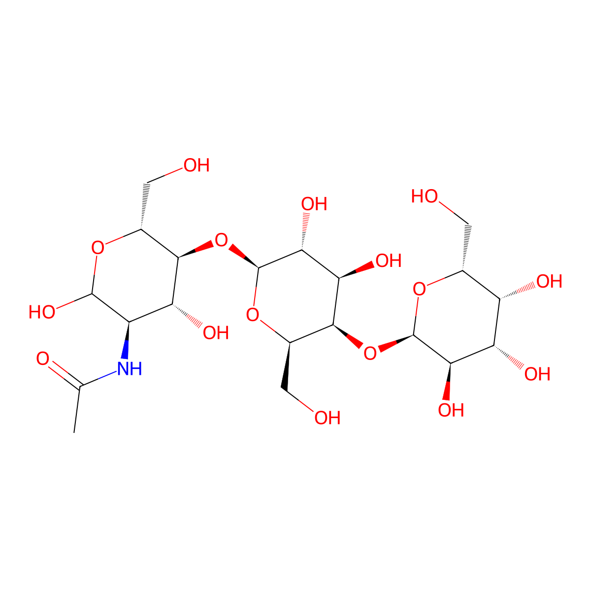 alpha-D-Galactopyranosyl-(1->4)-beta-D-galactopyranosyl-(1->4)-2-acetamido-2-deoxy-D-glucopyranose molecular structure, CAS 54832-51-8