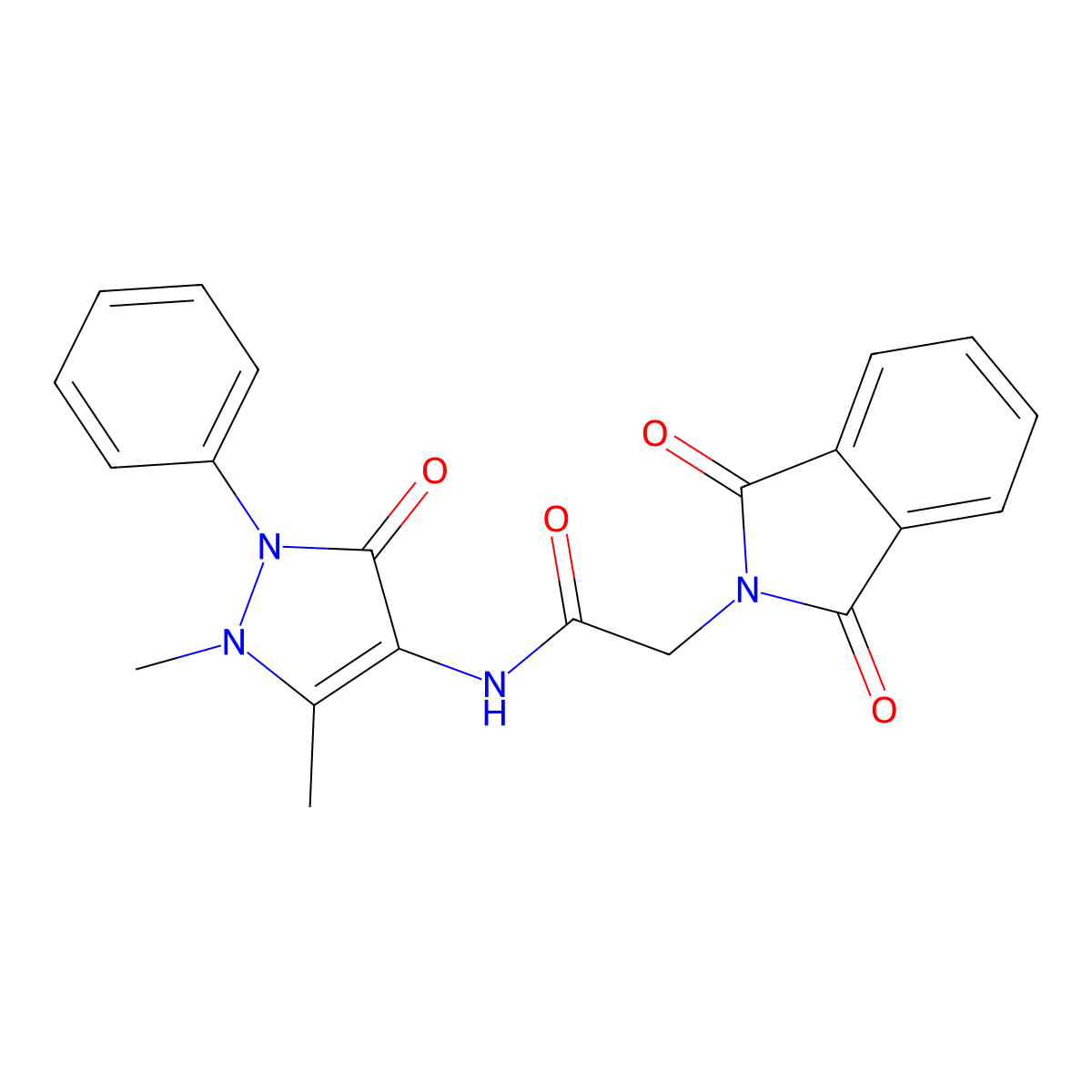 N-(1,5-dimethyl-3-oxo-2-phenylpyrazol-4-yl)-2-(1,3-dioxoisoindol-2-yl)acetamide molecular structure, CAS 54840-93-6