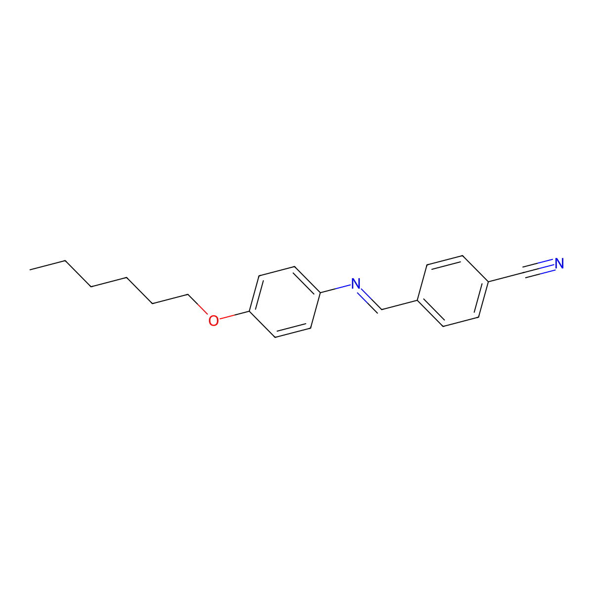 4'-Cyanobenzylidene-4-hexyloxyaniline molecular structure, CAS 54842-56-7
