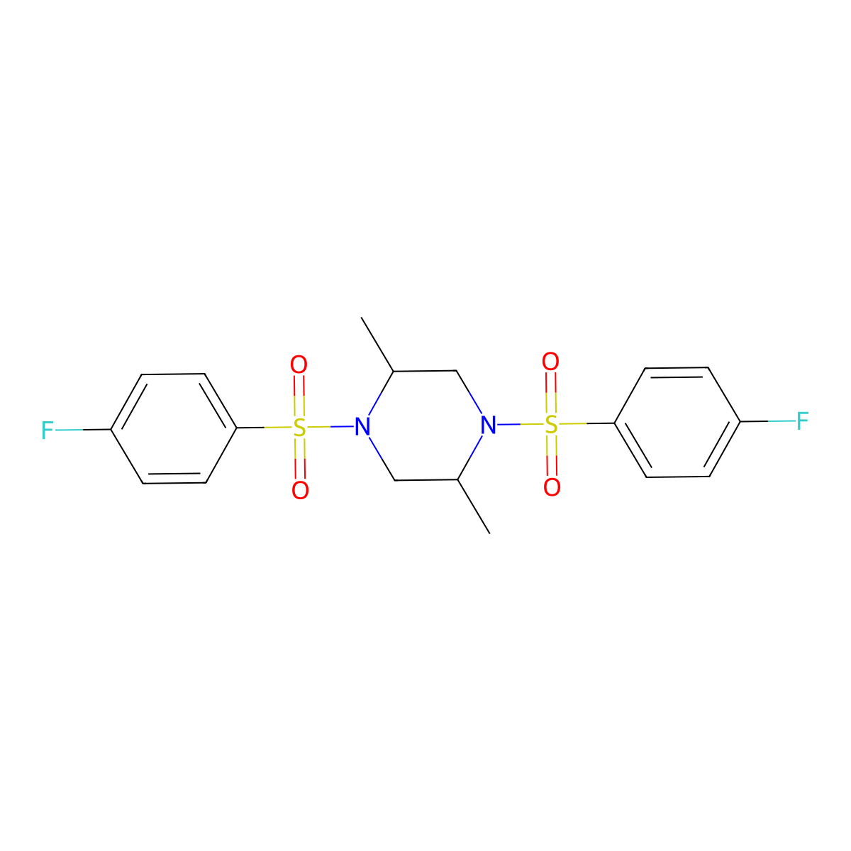 1,4-Bis[(4-fluorophenyl)sulfonyl]-2,5-dimethylpiperazine molecular structure, CAS 548431-16-9