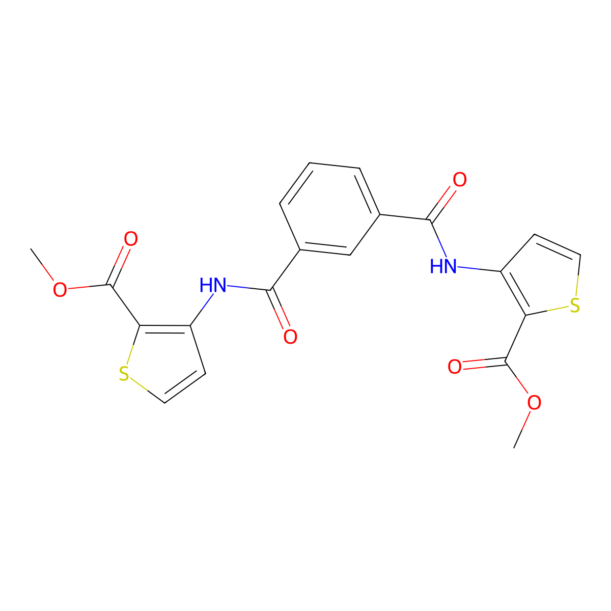 Methyl 3-[[3-[(2-methoxycarbonylthiophen-3-yl)carbamoyl]benzoyl]amino]thiophene-2-carboxylate molecular structure, CAS 548433-55-2