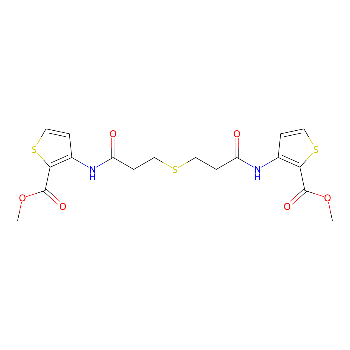 Methyl 3-[3-[3-[(2-methoxycarbonylthiophen-3-yl)amino]-3-oxopropyl]sulfanylpropanoylamino]thiophene-2-carboxylate molecular structure, CAS 548441-02-7