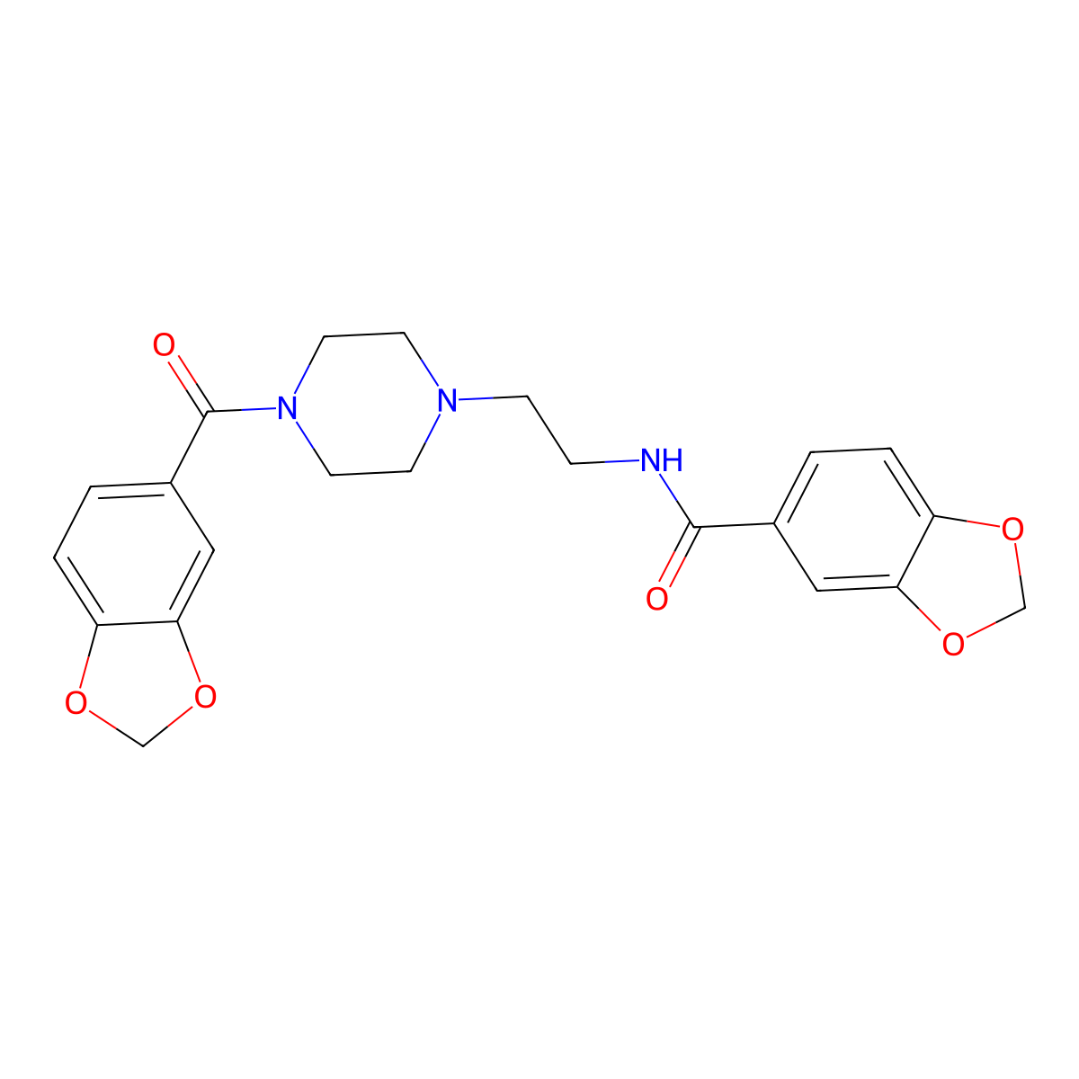 N-[2-[4-(1,3-benzodioxole-5-carbonyl)piperazin-1-yl]ethyl]-1,3-benzodioxole-5-carboxamide molecular structure, CAS 548441-86-7
