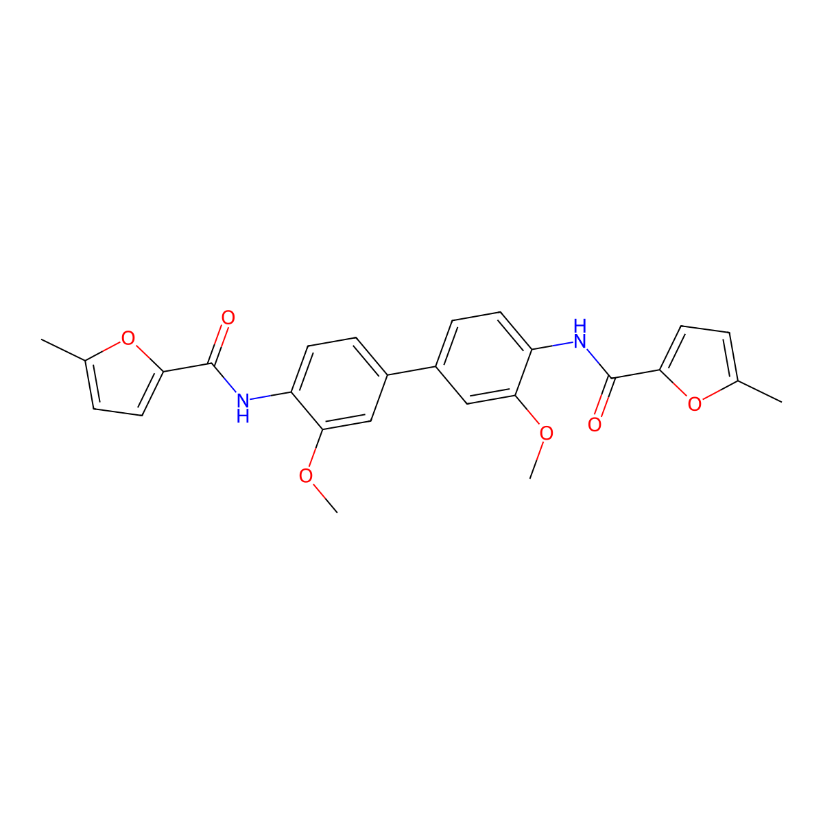 N-[2-methoxy-4-[3-methoxy-4-[(5-methylfuran-2-carbonyl)amino]phenyl]phenyl]-5-methylfuran-2-carboxamide molecular structure, CAS 548442-31-5
