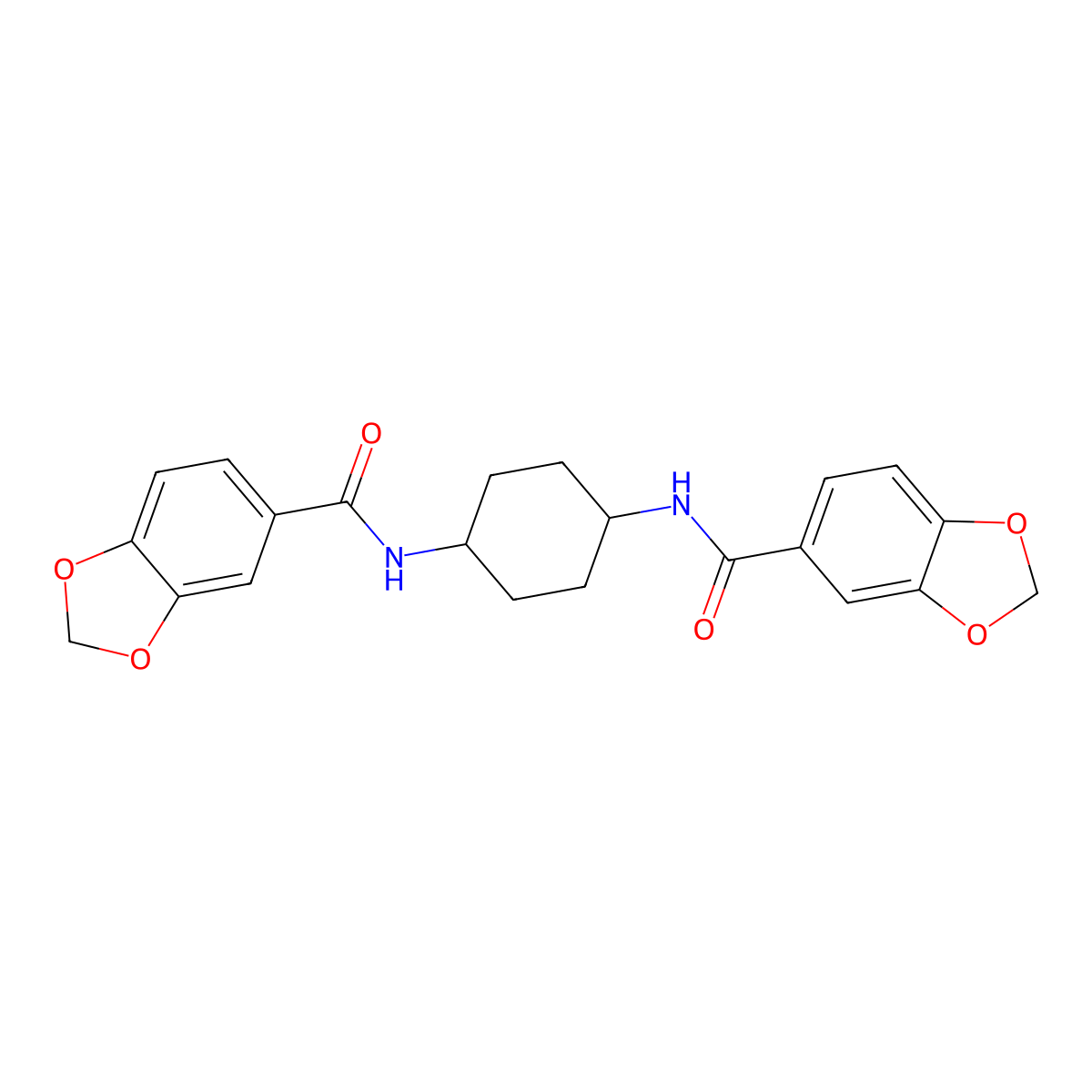 N-[4-(1,3-benzodioxole-5-carbonylamino)cyclohexyl]-1,3-benzodioxole-5-carboxamide molecular structure, CAS 548446-92-0