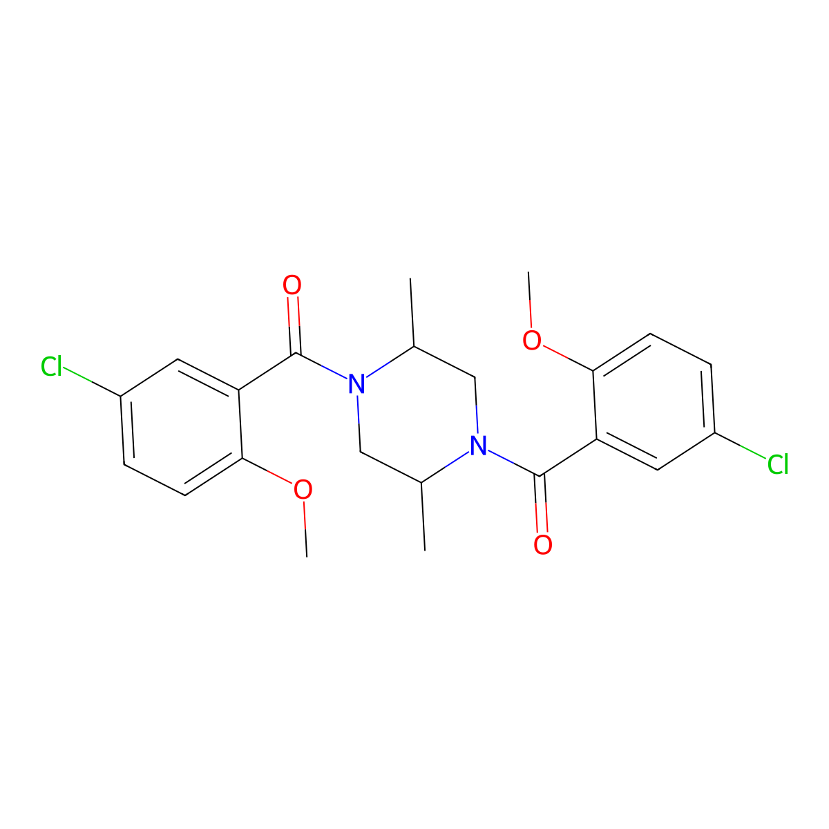 [4-(5-Chloro-2-methoxybenzoyl)-2,5-dimethylpiperazin-1-yl]-(5-chloro-2-methoxyphenyl)methanone molecular structure, CAS 548450-53-9