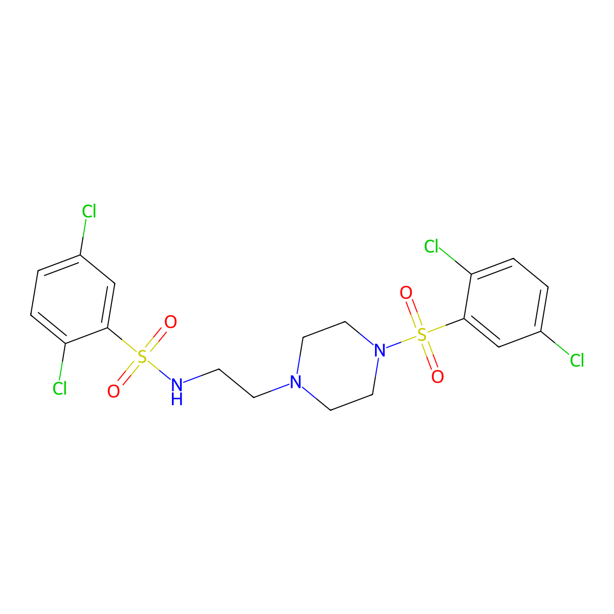 2,5-dichloro-N-{2-[4-(2,5-dichlorobenzenesulfonyl)piperazin-1-yl]ethyl}benzene-1-sulfonamide molecular structure, CAS 548452-86-4