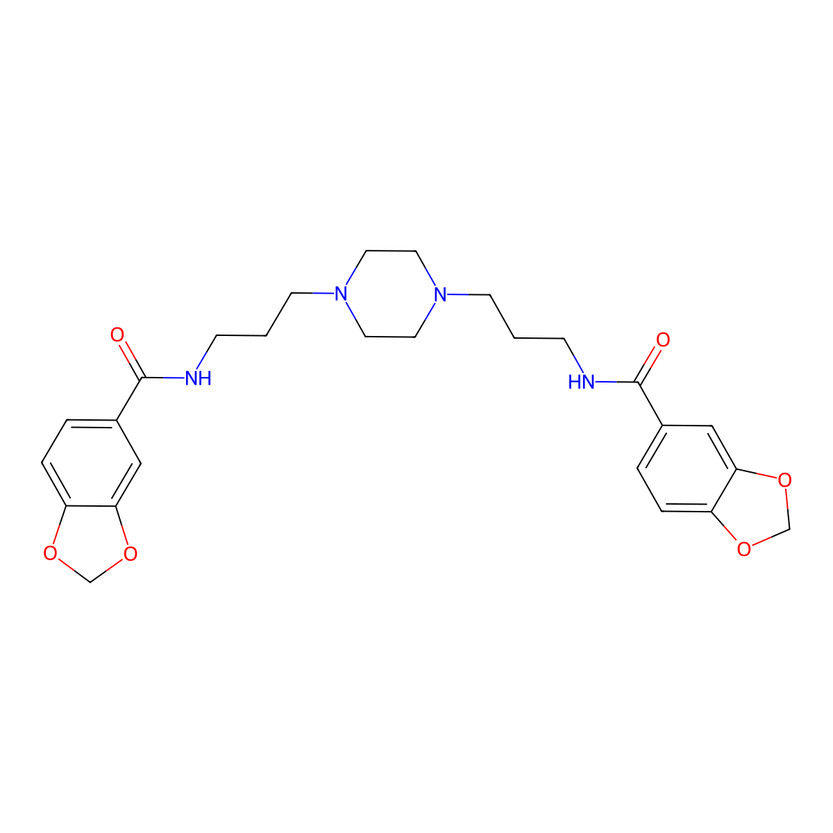 N-[3-[4-[3-(1,3-benzodioxole-5-carbonylamino)propyl]piperazin-1-yl]propyl]-1,3-benzodioxole-5-carboxamide molecular structure, CAS 548453-50-5