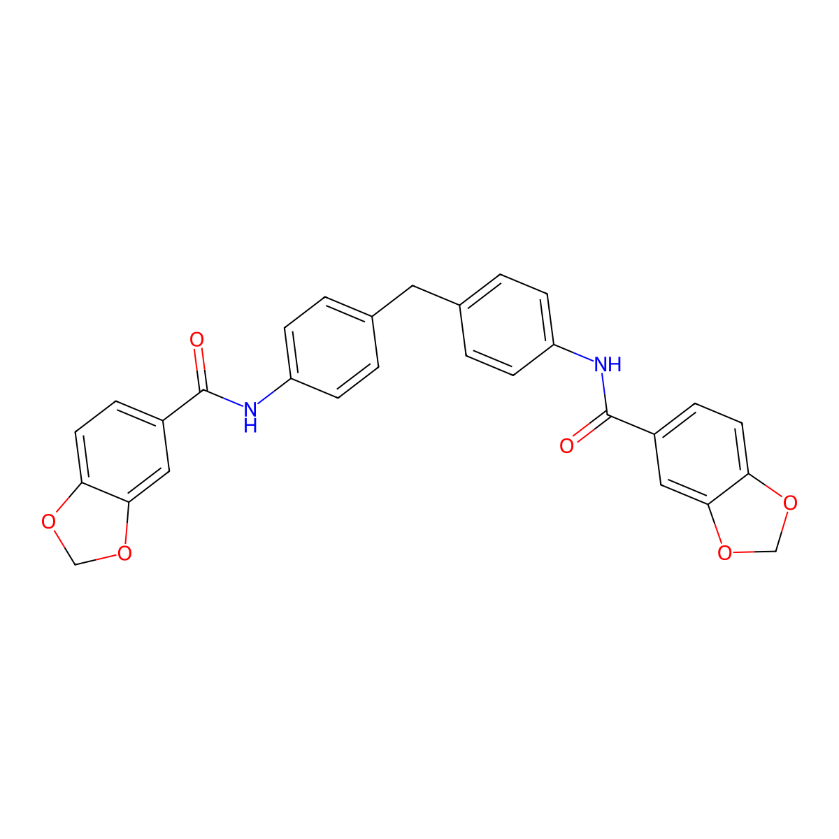 N-[4-[[4-(1,3-benzodioxole-5-carbonylamino)phenyl]methyl]phenyl]-1,3-benzodioxole-5-carboxamide molecular structure, CAS 548456-17-3