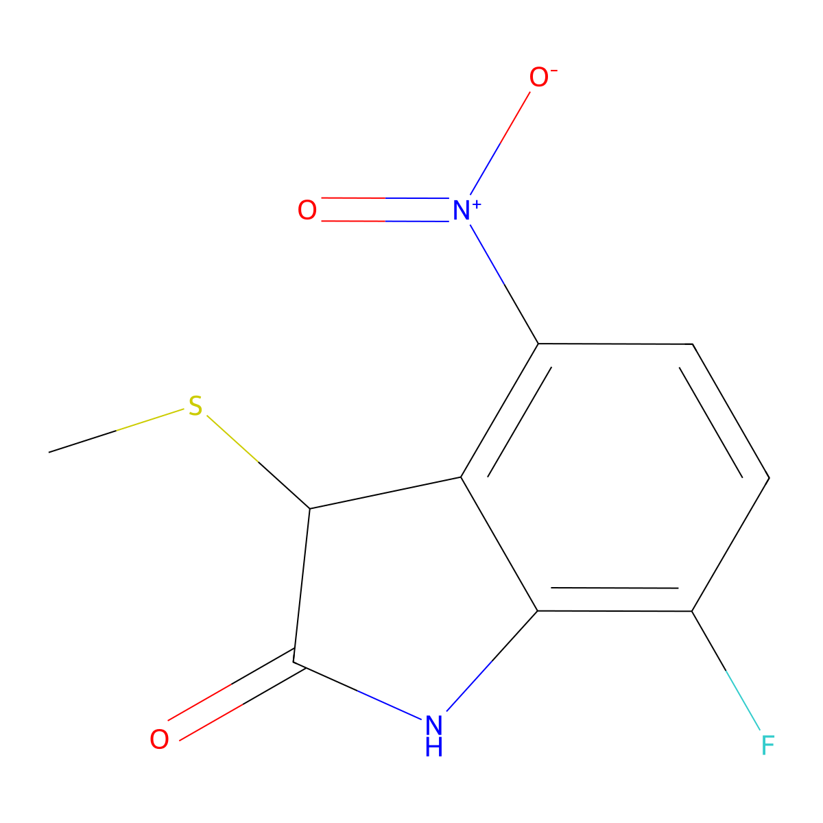 2H-Indol-2-one, 7-fluoro-1,3-dihydro-3-(methylthio)-4-nitro- molecular structure, CAS 548457-94-9