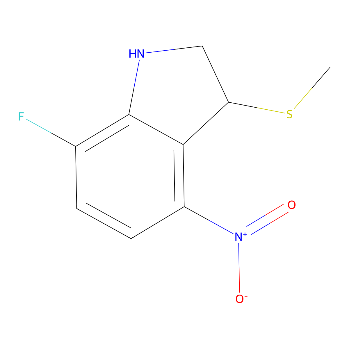 1H-Indole, 7-fluoro-2,3-dihydro-3-(methylthio)-4-nitro- molecular structure, CAS 548458-22-6