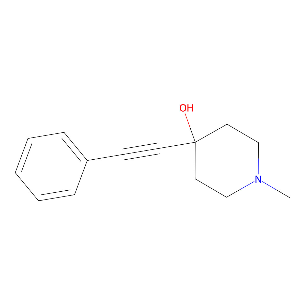 1-Methyl-4-(phenylethynyl)piperidin-4-ol molecular structure, CAS 54848-19-0