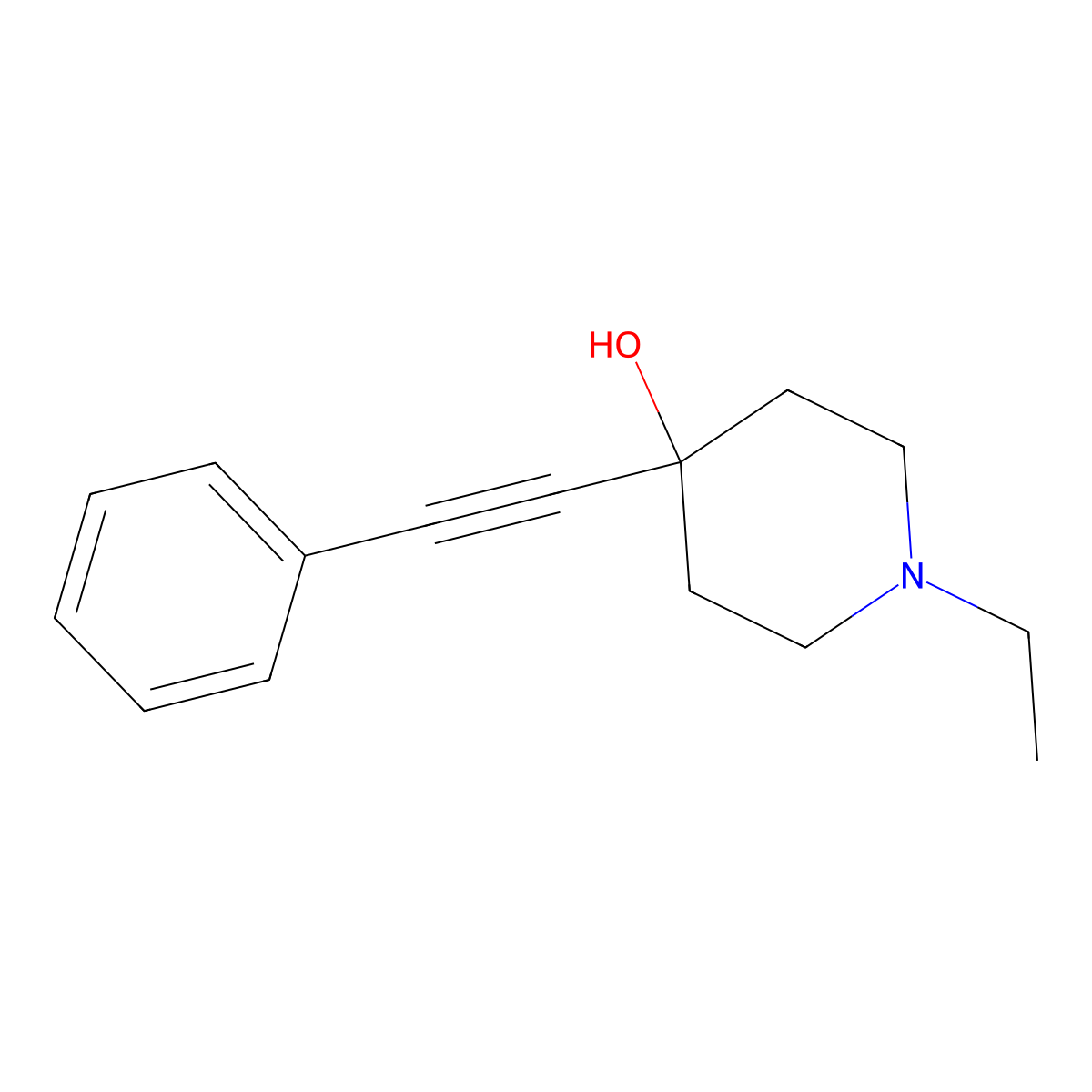 1-Ethyl-4-(2-phenylethynyl)piperidin-4-ol molecular structure, CAS 54848-20-3