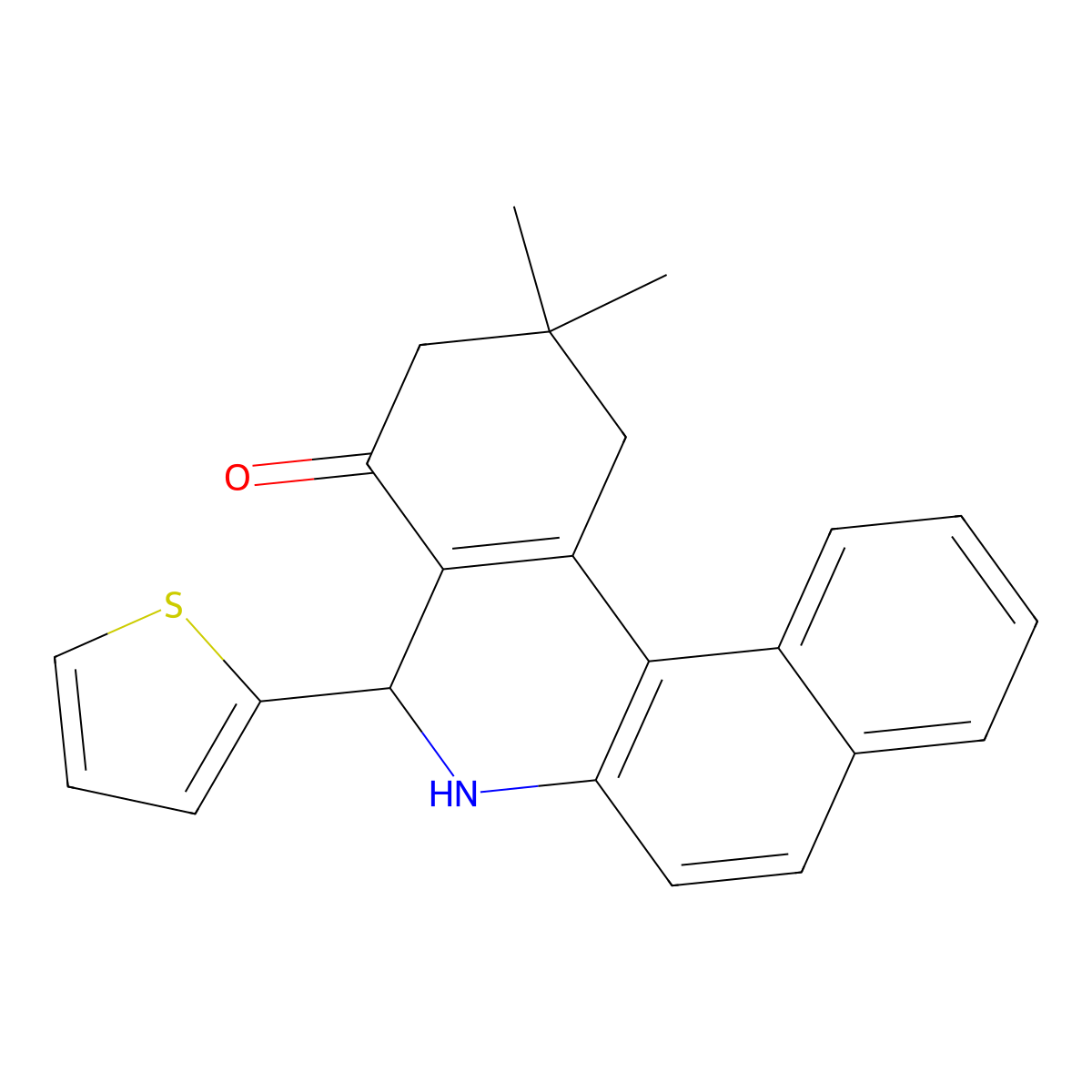 2,2-dimethyl-5-(thiophen-2-yl)-2,3,5,6-tetrahydrobenzo[a]phenanthridin-4(1H)-one molecular structure, CAS 5485-58-5