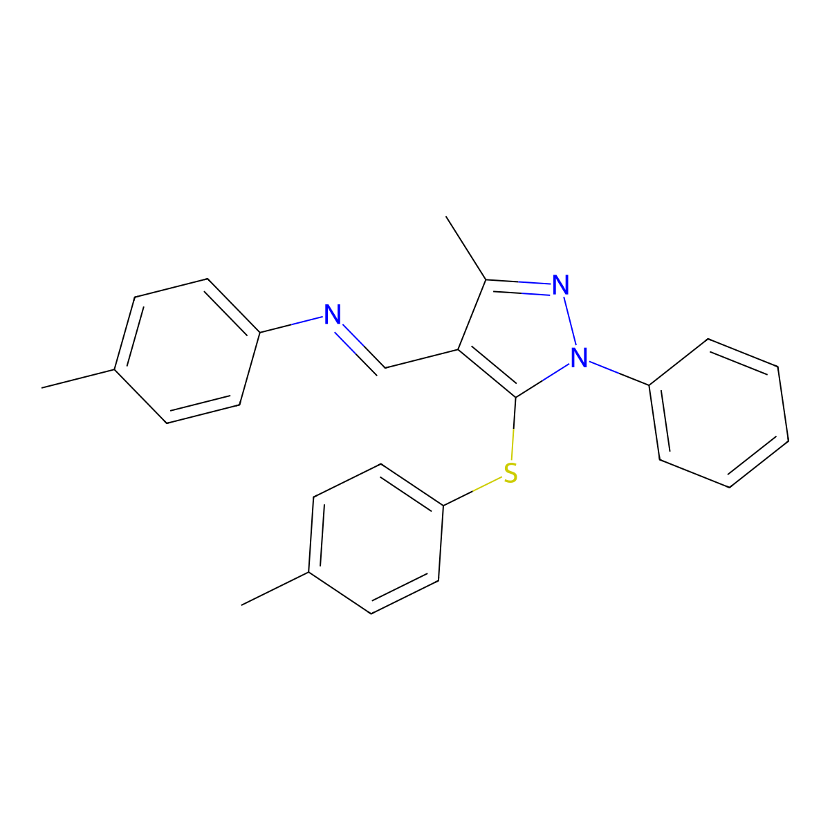 (E)-1-{3-Methyl-5-[(4-methylphenyl)sulfanyl]-1-phenyl-1H-pyrazol-4-yl}-N-(4-methylphenyl)methanimine molecular structure, CAS 5486-01-1