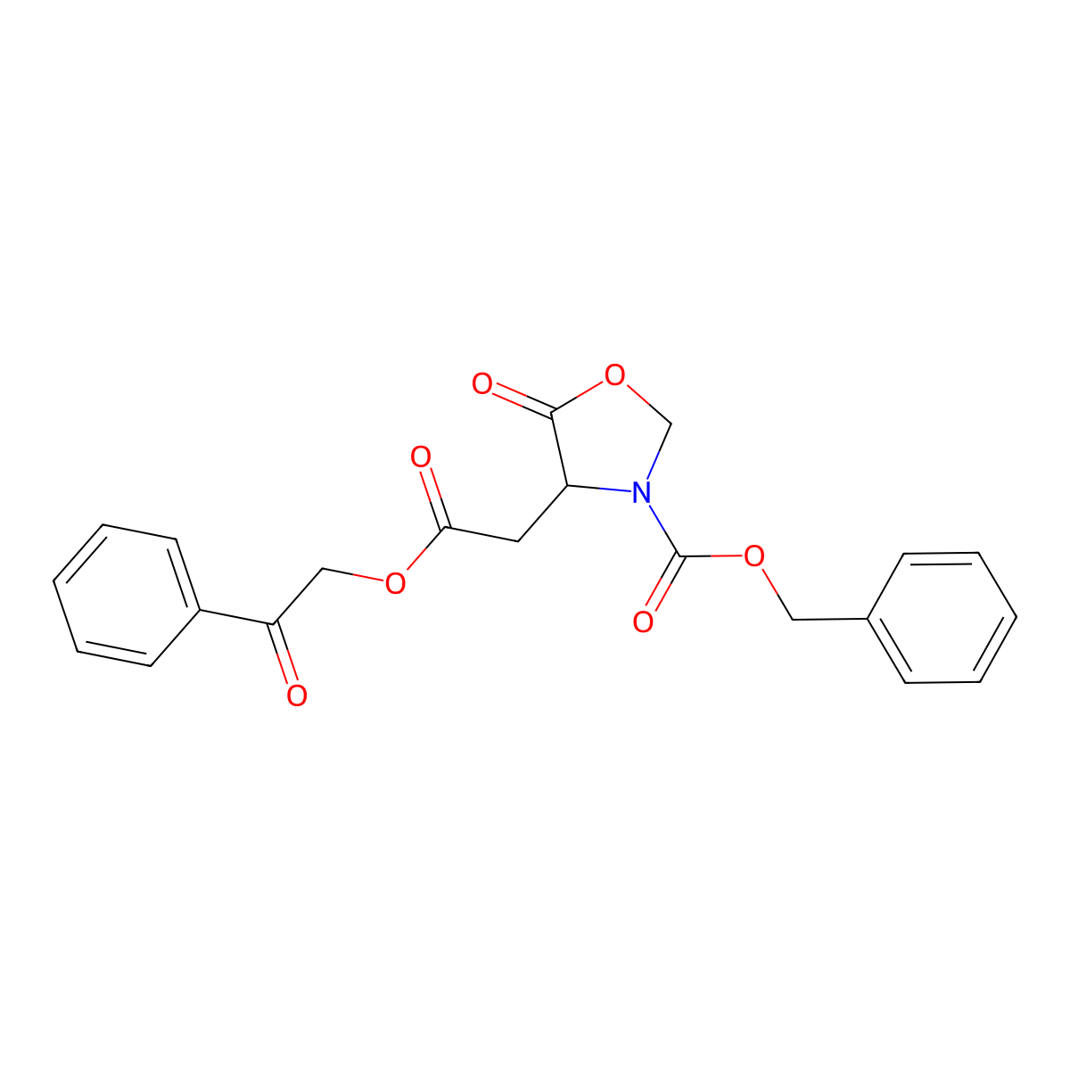Benzyl 5-oxo-4-(2-oxo-2-phenacyloxyethyl)-1,3-oxazolidine-3-carboxylate molecular structure, CAS 5486-26-0