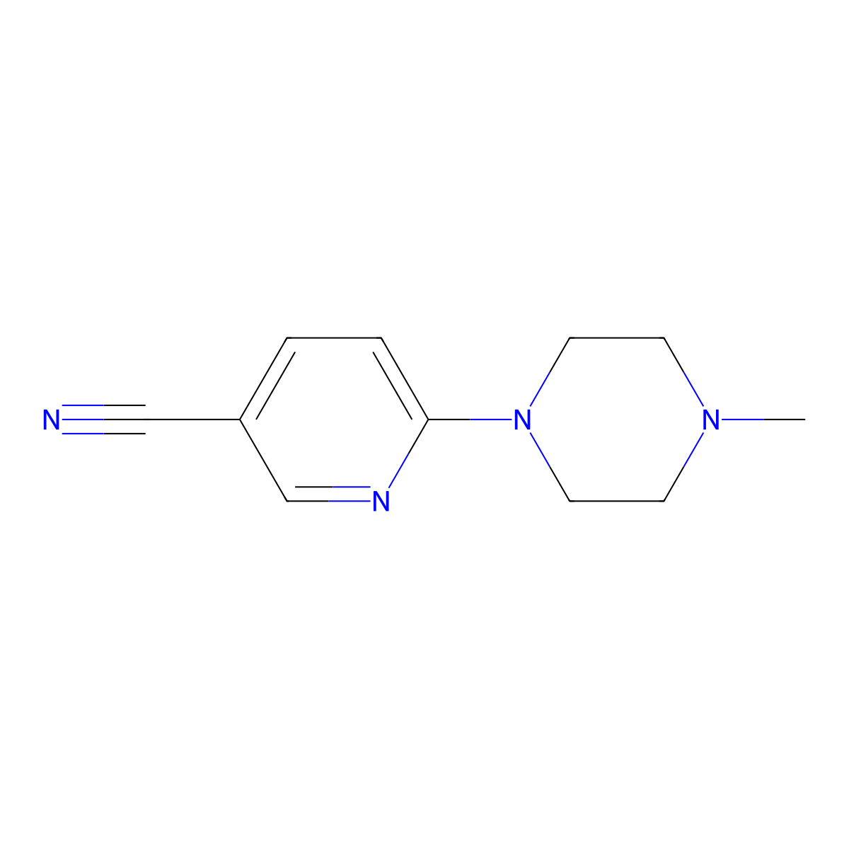 3-Pyridinecarbonitrile, 6-(4-methyl-1-piperazinyl)- molecular structure, CAS 54864-89-0