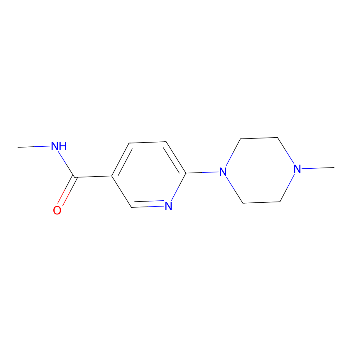 3-Pyridinecarboxamide, N-methyl-6-(4-methyl-1-piperazinyl)- molecular structure, CAS 54864-91-4