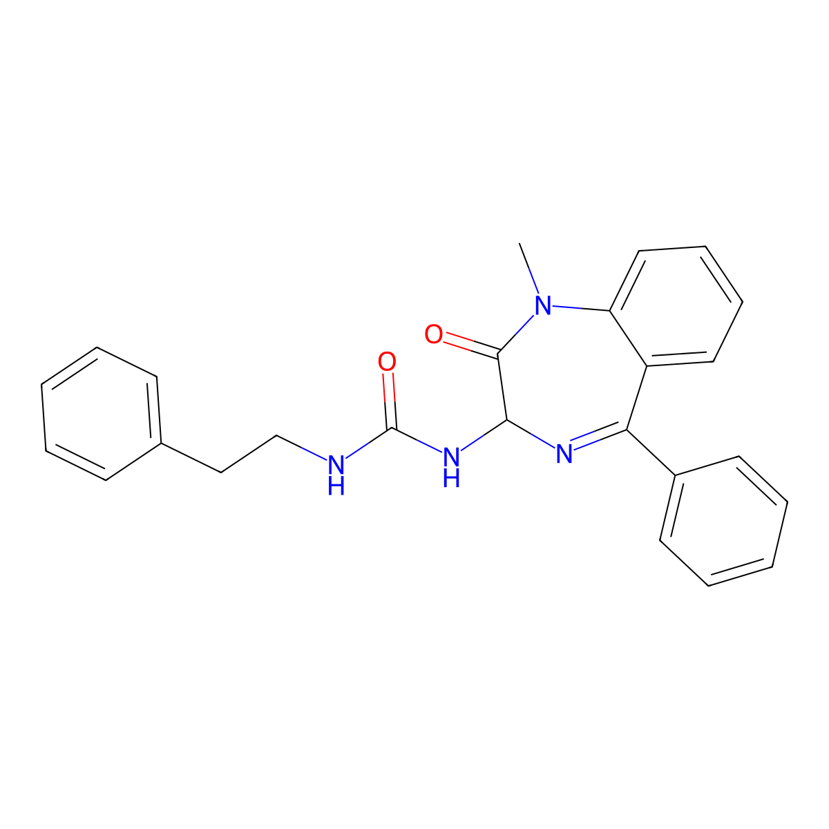3-(1-methyl-2-oxo-5-phenyl-2,3-dihydro-1H-1,4-benzodiazepin-3-yl)-1-(2-phenylethyl)urea molecular structure, CAS 548748-70-5