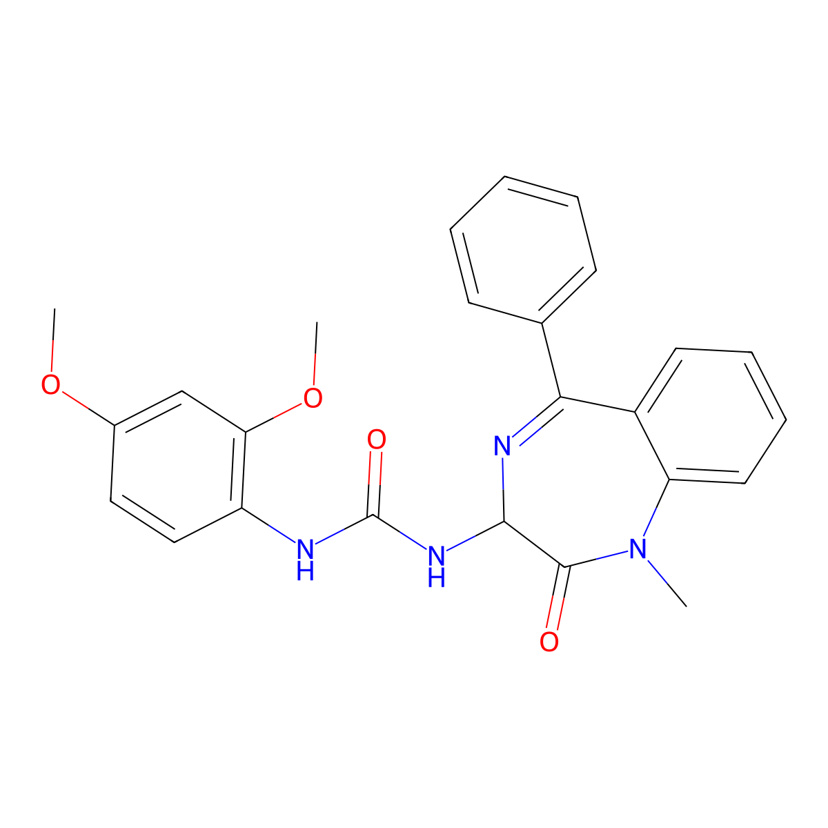 1-(2,4-dimethoxyphenyl)-3-(1-methyl-2-oxo-5-phenyl-2,3-dihydro-1H-1,4-benzodiazepin-3-yl)urea molecular structure, CAS 548749-12-8