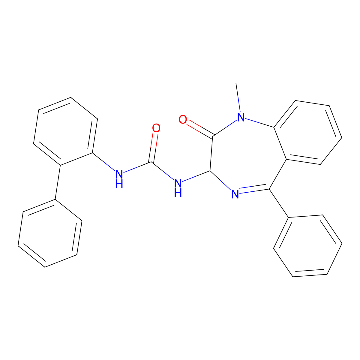 1-{[1,1'-biphenyl]-2-yl}-3-(1-methyl-2-oxo-5-phenyl-2,3-dihydro-1H-1,4-benzodiazepin-3-yl)urea molecular structure, CAS 548749-14-0