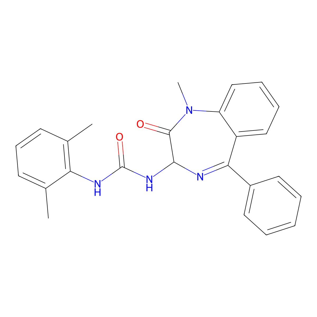 1-(2,6-dimethylphenyl)-3-(1-methyl-2-oxo-5-phenyl-2,3-dihydro-1H-1,4-benzodiazepin-3-yl)urea molecular structure, CAS 548749-18-4