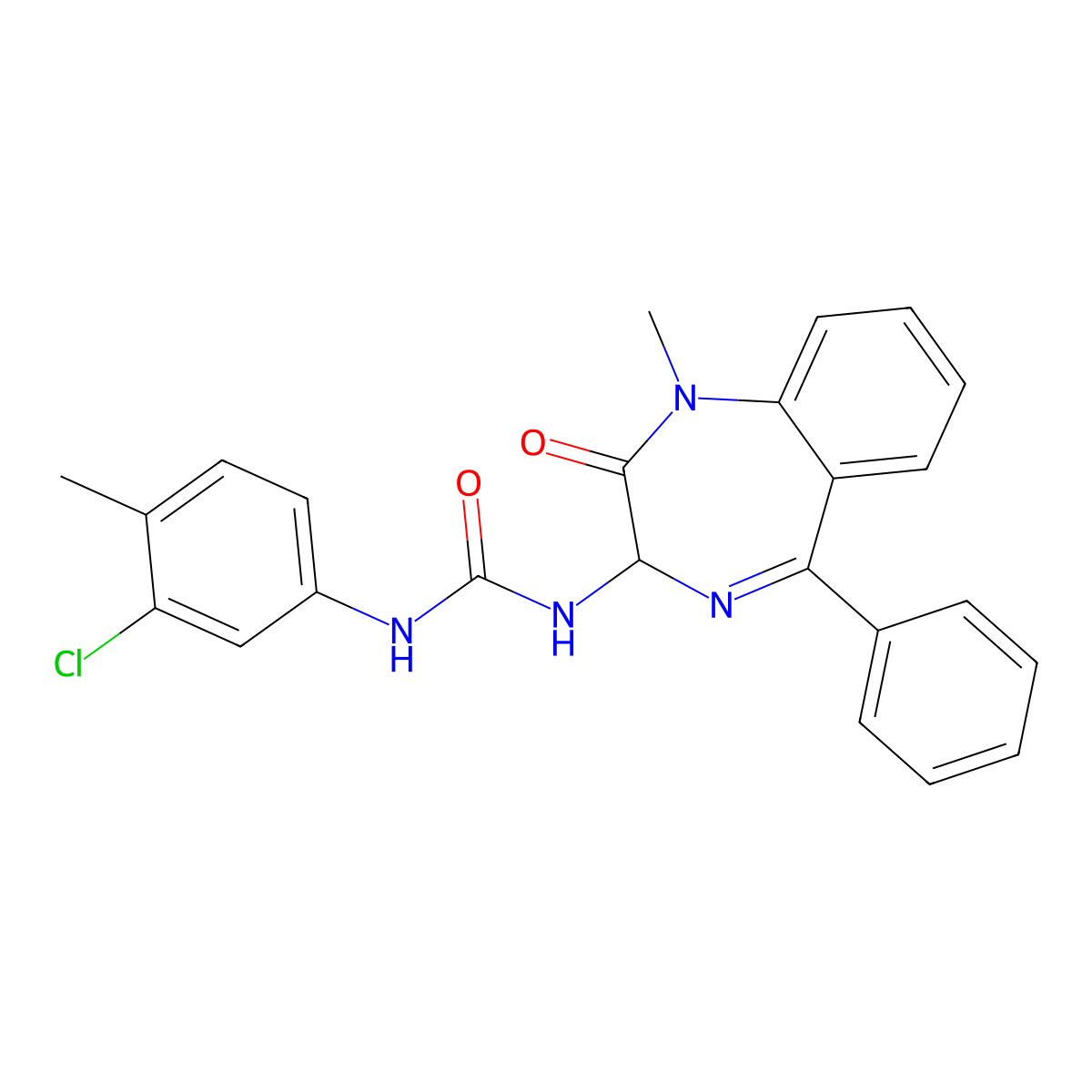 1-(3-chloro-4-methylphenyl)-3-(1-methyl-2-oxo-5-phenyl-2,3-dihydro-1H-1,4-benzodiazepin-3-yl)urea molecular structure, CAS 548749-23-1