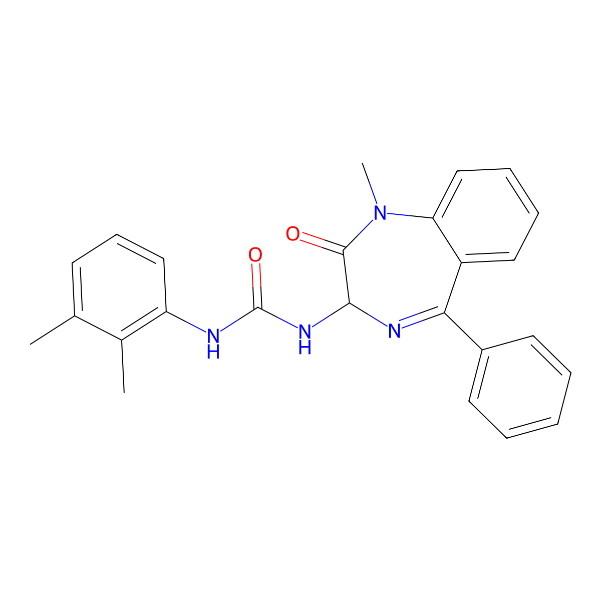 1-(2,3-dimethylphenyl)-3-(1-methyl-2-oxo-5-phenyl-2,3-dihydro-1H-1,4-benzodiazepin-3-yl)urea molecular structure, CAS 548749-26-4