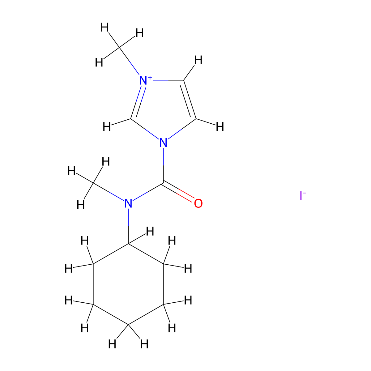 1-[cyclohexyl(methyl)carbamoyl]-3-methyl-1H-imidazol-3-ium iodide molecular structure, CAS 548763-23-1