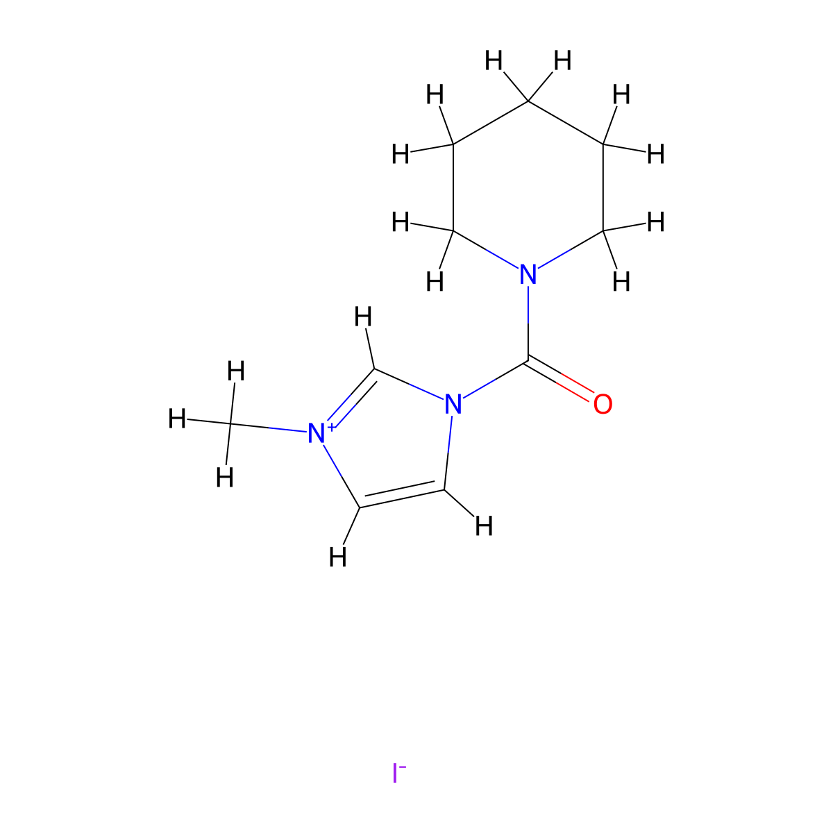 3-methyl-1-(piperidine-1-carbonyl)-1H-imidazol-3-ium iodide molecular structure, CAS 548763-35-5