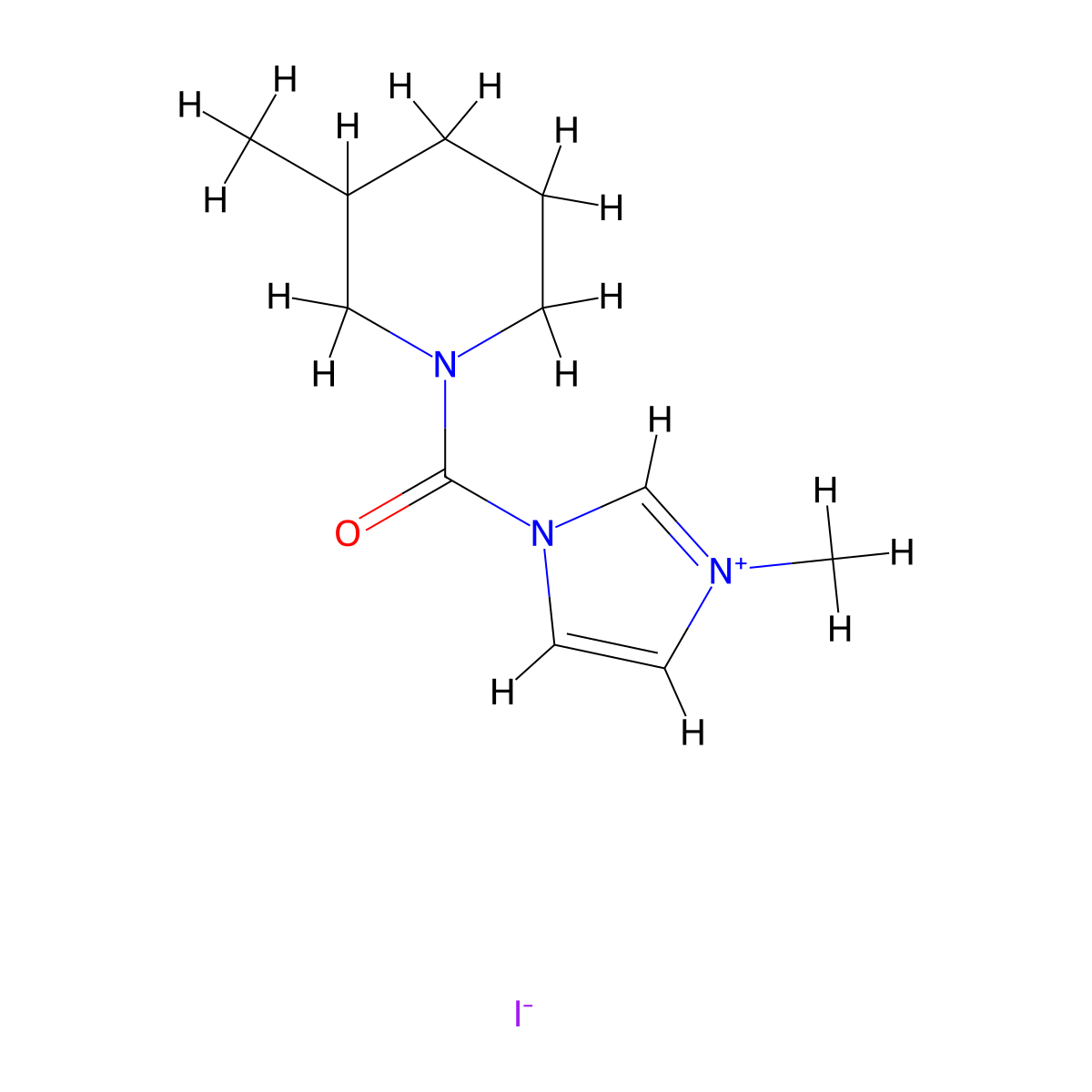 3-methyl-1-(3-methylpiperidine-1-carbonyl)-1H-imidazol-3-ium iodide molecular structure, CAS 548763-38-8