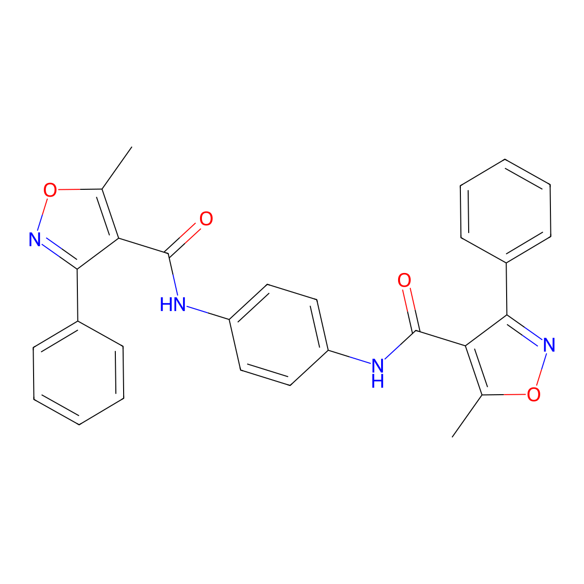 5-methyl-N-(4-{[(5-methyl-3-phenyl-4-isoxazolyl)carbonyl]amino}phenyl)-3-phenyl-4-isoxazolecarboxamide molecular structure, CAS 548779-82-4