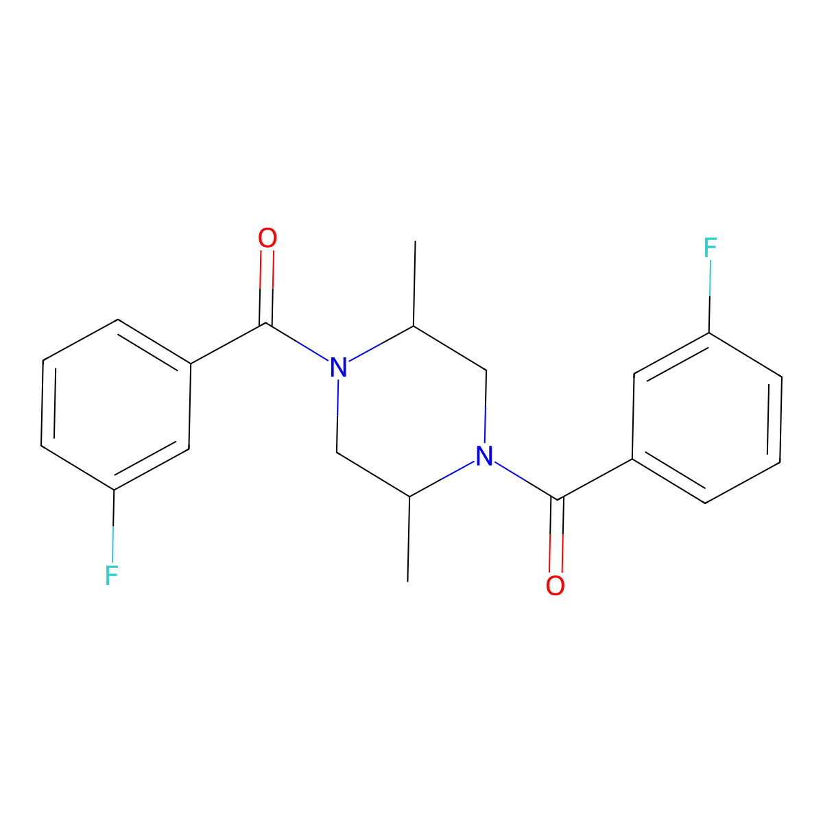 1,4-Bis(3-fluorobenzoyl)-2,5-dimethylpiperazine molecular structure, CAS 548782-30-5