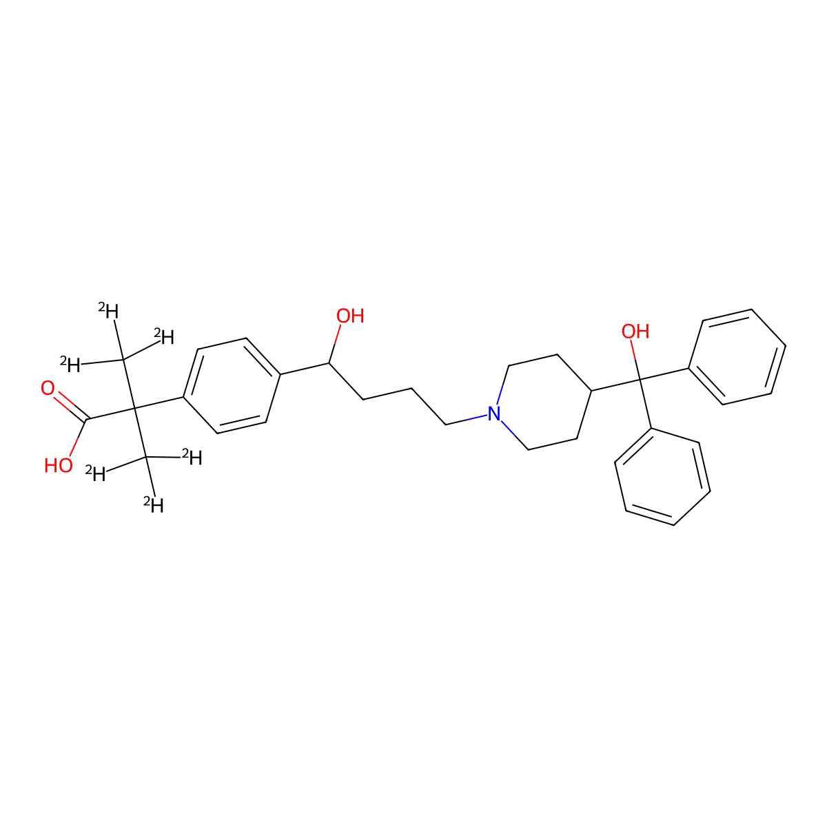 3,3,3-Trideuterio-2-[4-[1-hydroxy-4-[4-[hydroxy(diphenyl)methyl]piperidin-1-yl]butyl]phenyl]-2-(trideuteriomethyl)propanoic acid molecular structure, CAS 548783-71-7