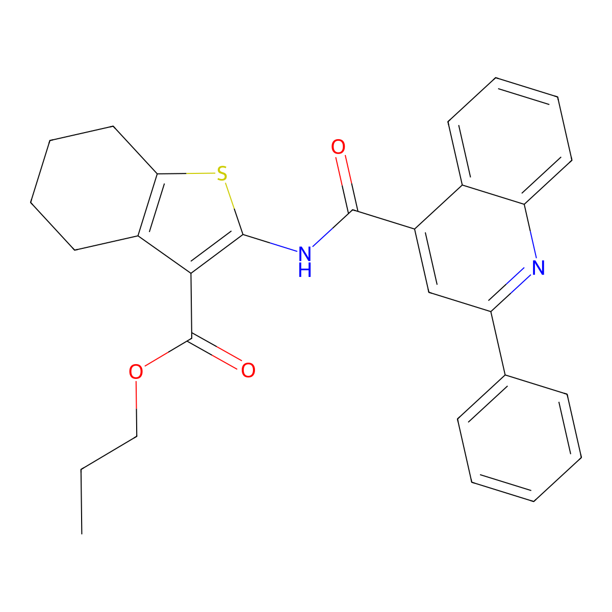 Propyl 2-[(2-phenylquinoline-4-carbonyl)amino]-4,5,6,7-tetrahydro-1-benzothiophene-3-carboxylate molecular structure, CAS 548790-29-0