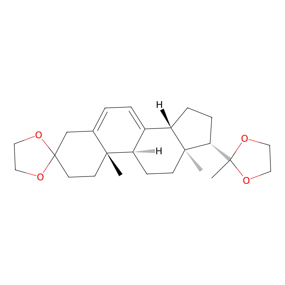 Pregna-5,7-diene-3,20-dione, cyclic 3,20-bis(1,2-ethanediyl acetal), (9beta,10alpha)- molecular structure, CAS 5488-51-7