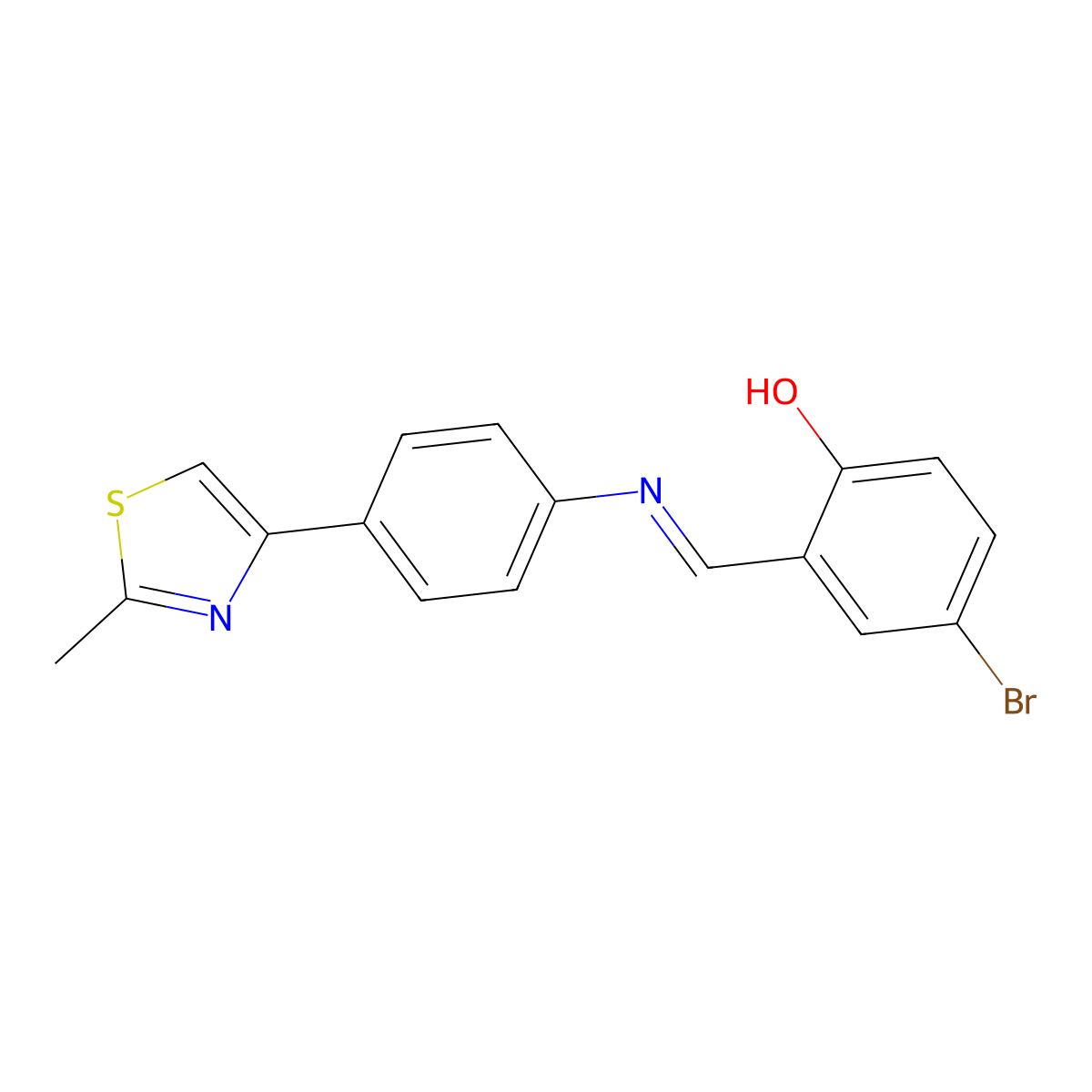 (E)-4-bromo-2-(((4-(2-methylthiazol-4-yl)phenyl)imino)methyl)phenol molecular structure, CAS 54882-95-0