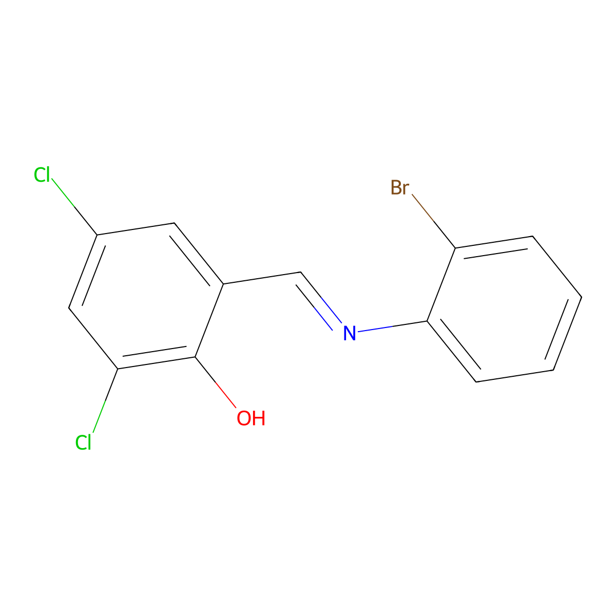 2-((2-Bromo-phenylimino)-methyl)-4,6-dichloro-phenol molecular structure, CAS 5489-62-3