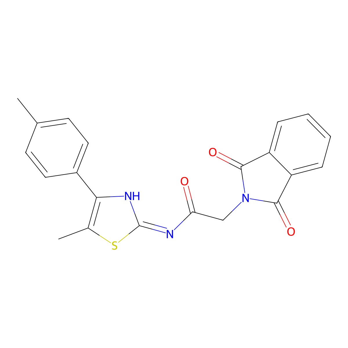 2-(1,3-dioxo-1,3-dihydro-2H-isoindol-2-yl)-N-[(2E)-5-methyl-4-(4-methylphenyl)-1,3-thiazol-2(3H)-ylidene]acetamide molecular structure, CAS 54890-75-4